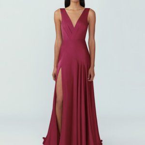 Burgundy Satin Prom Dress - The Escala by Fame and Partners